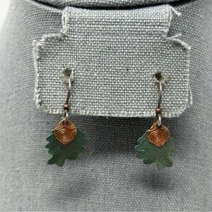 Abstract Green Leaf Dangle Earrings Textured Swirl with 925 Sterling Silver Hook